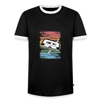 Vintage Retro Kassette Tape Stift Grafik Original - Männer Kontrast-T-Shirt - Schwarz/Weiß - Vorne - AI Model Female 172 light (172cm) & AI Model Male 178 light (178cm)