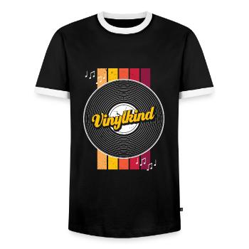 90er 80er Jahre Mottoparty Vinylkind Schallplatte - Männer Kontrast-T-Shirt - Schwarz/Weiß - Vorne - AI Model Female 172 light (172cm) & AI Model Male 178 light (178cm)