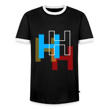 H Letter - Men's Ringer Shirt - black/white - Front - AI Model Female 172 light (172cm) & AI Model Male 178 light (178cm)