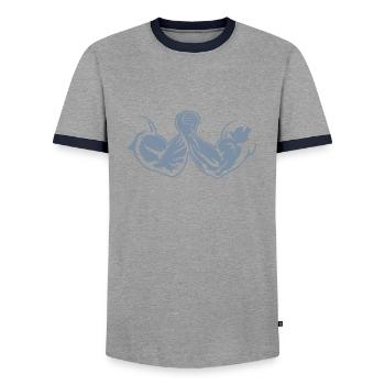 masterfitness_armdruecken - Men's Ringer Shirt - grey/navy  - Front - AI Model Female 172 light (172cm) & AI Model Male 178 light (178cm)