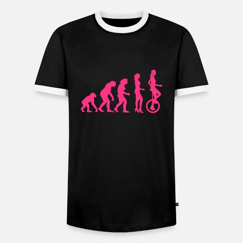 evolution_einradfahrerin_1c - T-shirt contrasté Homme - noir/blanc