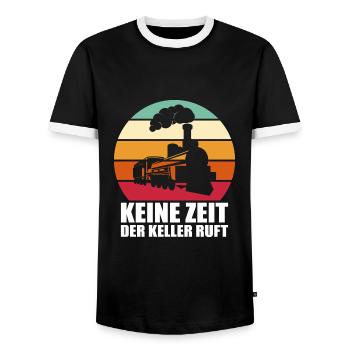Eisenbahn Modellbau Lok Modellbauer Geschenk - Männer Kontrast-T-Shirt - Schwarz/Weiß - Vorne - AI Model Female 172 light (172cm) & AI Model Male 178 light (178cm)