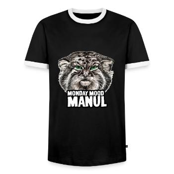 Manul weiss - Männer Kontrast-T-Shirt - Schwarz/Weiß - Vorne - AI Model Female 172 light (172cm) & AI Model Male 178 light (178cm)