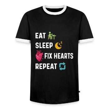 Eat Sleep Fix Hearts Repeart Funny Cardiology - Men's Ringer Shirt - black/white - Front - AI Model Female 172 light (172cm) & AI Model Male 178 light (178cm)