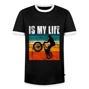 BMX is my life Bike Bike Bicycle Motocross - Men's Ringer Shirt - black/white - Front - AI Model Female 172 light (172cm) & AI Model Male 178 light (178cm)