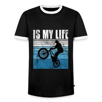 BMX is my life Bike Bike Bicycle Motocross - Men's Ringer Shirt - black/white - Front - AI Model Female 172 light (172cm) & AI Model Male 178 light (178cm)