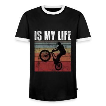 BMX is my life Bike Bike Bicycle Motocross - Men's Ringer Shirt - black/white - Front - AI Model Female 172 light (172cm) & AI Model Male 178 light (178cm)