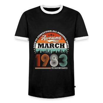 Mars 1983 Vintage Vintage Rétro Anniversaire - T-shirt contrasté Homme - noir/blanc - Devant - AI Model Female 172 light (172cm) & AI Model Male 178 light (178cm)