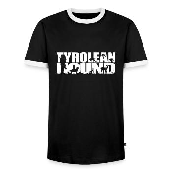 TYROLEAN HOUND Hunting Dog Wilsigns Hunting Dog Hunter - Men's Ringer Shirt - black/white - Front - AI Model Female 172 light (172cm) & AI Model Male 178 light (178cm)