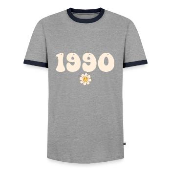 1990 - Gift born in 1990 - Men's Ringer Shirt - grey/navy  - Front - AI Model Female 172 light (172cm) & AI Model Male 178 light (178cm)