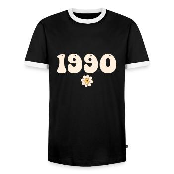 1990 - Cadeau né en 1990 - T-shirt contrasté Homme - noir/blanc - Devant - AI Model Female 172 light (172cm) & AI Model Male 178 light (178cm)