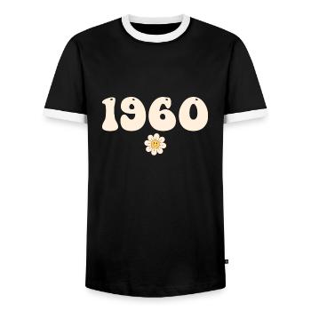 1960 - Gift born in 1960 - Men's Ringer Shirt - black/white - Front - AI Model Female 172 light (172cm) & AI Model Male 178 light (178cm)