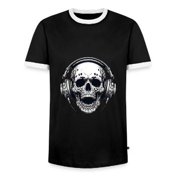 Skull Music Headphones Musician Metal Festival - Men's Ringer Shirt - black/white - Front - AI Model Female 172 light (172cm) & AI Model Male 178 light (178cm)