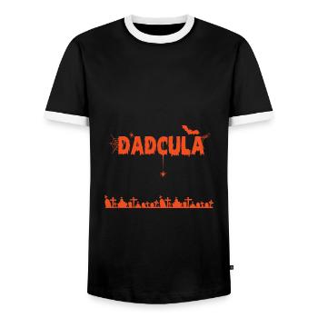 Halloween T-Shirt Dadcula Funny Dad Vampire Design - Men's Ringer Shirt - black/white - Front - AI Model Female 172 light (172cm) & AI Model Male 178 light (178cm)