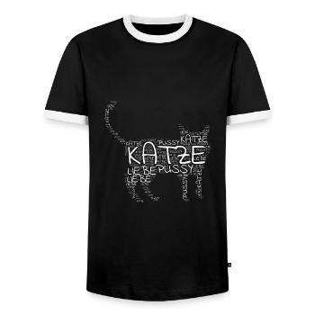 Katze Miau Lustig Katzendame T-Shirt - Männer Kontrast-T-Shirt - Schwarz/Weiß - Vorne - AI Model Female 172 light (172cm) & AI Model Male 178 light (178cm)