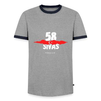 58 Sivas Türkei Türkiye - Männer Kontrast-T-Shirt - Grau/Navy  - Vorne - AI Model Female 172 light (172cm) & AI Model Male 178 light (178cm)