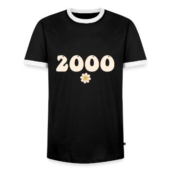 2000 - Gift born in 2000 - Men's Ringer Shirt - black/white - Front - AI Model Female 172 light (172cm) & AI Model Male 178 light (178cm)
