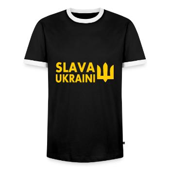 Slava ukraini - Men's Ringer Shirt - black/white - Front - AI Model Female 172 light (172cm) & AI Model Male 178 light (178cm)