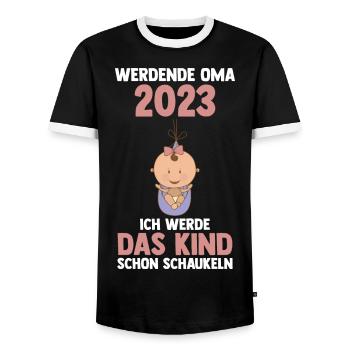 Großmutter 2023 Schwanger Werdende Oma - Männer Kontrast-T-Shirt - Schwarz/Weiß - Vorne - AI Model Female 172 light (172cm) & AI Model Male 178 light (178cm)