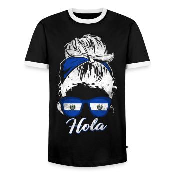 El Salvador Woman - Men's Ringer Shirt - black/white - Front - AI Model Female 172 light (172cm) & AI Model Male 178 light (178cm)