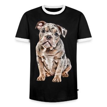 OLD ENGLISH BULLDOG Dog Dogs Bulldog - Men's Ringer Shirt - black/white - Front - AI Model Female 172 light (172cm) & AI Model Male 178 light (178cm)