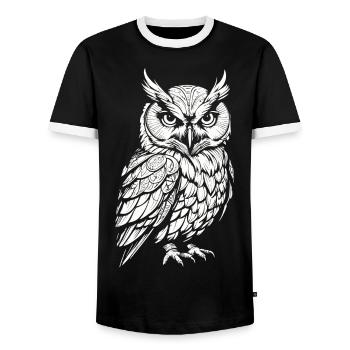 Owl - Men's Ringer Shirt - black/white - Front - AI Model Female 172 light (172cm) & AI Model Male 178 light (178cm)