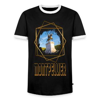 Montpellier France City Skyline Love Gold - T-shirt contrasté Homme - noir/blanc - Devant - AI Model Female 172 light (172cm) & AI Model Male 178 light (178cm)