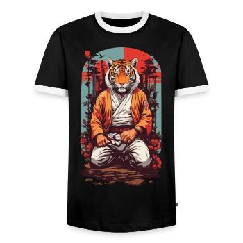 Tigre asiatique Karaté Arts martiaux Design rétro - T-shirt contrasté Homme - noir/blanc - Devant - AI Model Female 172 light (172cm) & AI Model Male 178 light (178cm)