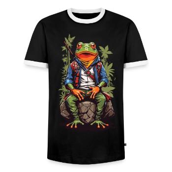 Style artistique de personnage de grenouille d’anime rétro Japon - T-shirt contrasté Homme - noir/blanc - Devant - AI Model Female 172 light (172cm) & AI Model Male 178 light (178cm)