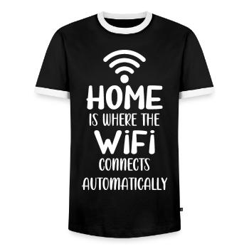 Zuhause ist, wo sich das WLAN automatisch verbindet - Männer Kontrast-T-Shirt - Schwarz/Weiß - Vorne - AI Model Female 172 light (172cm) & AI Model Male 178 light (178cm)