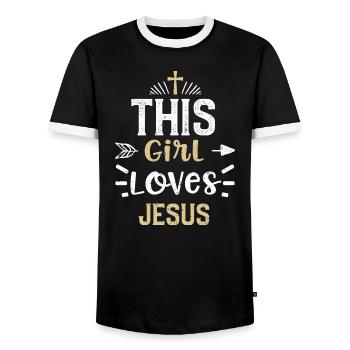 This Girl Loves Jesus - Jesus - Männer Kontrast-T-Shirt - Schwarz/Weiß - Vorne - AI Model Female 172 light (172cm) & AI Model Male 178 light (178cm)