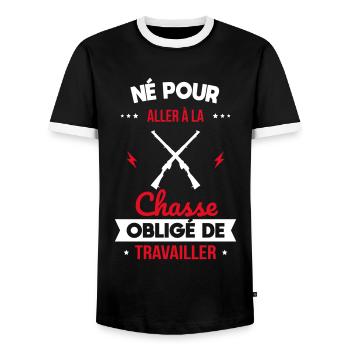 Né pour aller à la chasse - Obligé de travailler - T-shirt contrasté Homme - noir/blanc - Devant - AI Model Female 172 light (172cm) & AI Model Male 178 light (178cm)