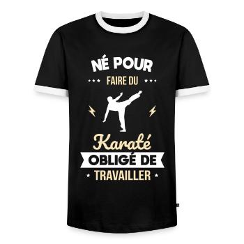 Né pour faire du karaté - Obligé de travailler - T-shirt contrasté Homme - noir/blanc - Devant - AI Model Female 172 light (172cm) & AI Model Male 178 light (178cm)