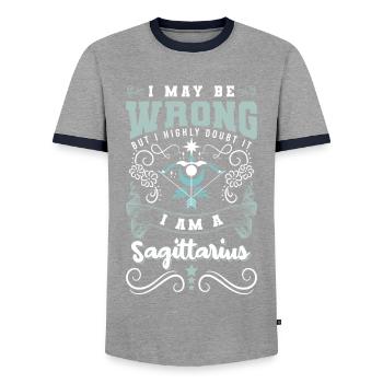 Signe du zodiaque Novembre - T-shirt contrasté Homme - gris/marine  - Devant - AI Model Female 172 light (172cm) & AI Model Male 178 light (178cm)