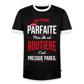 Ma femme n'est pas parfaite mais elle est routière - T-shirt contrasté Homme - noir/blanc - Devant - AI Model Female 172 light (172cm) & AI Model Male 178 light (178cm)