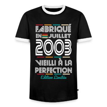 Anniversaire 20 ans - Fabriqué en Juillet 2003 - T-shirt contrasté Homme - noir/blanc - Devant - AI Model Female 172 light (172cm) & AI Model Male 178 light (178cm)