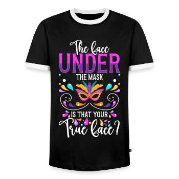 Masquerade Celebration Festival Masked - Men's Ringer Shirt - black/white - Front - AI Model Female 172 light (172cm) & AI Model Male 178 light (178cm)