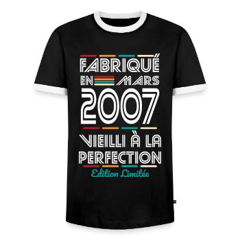 18th Birthday - Made in March 2007 - Men's Ringer Shirt - black/white - Front - AI Model Female 172 light (172cm) & AI Model Male 178 light (178cm)