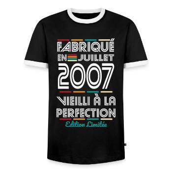 Anniversaire 18 ans - Fabriqué en Juillet 2007 - T-shirt contrasté Homme - noir/blanc - Devant - AI Model Female 172 light (172cm) & AI Model Male 178 light (178cm)