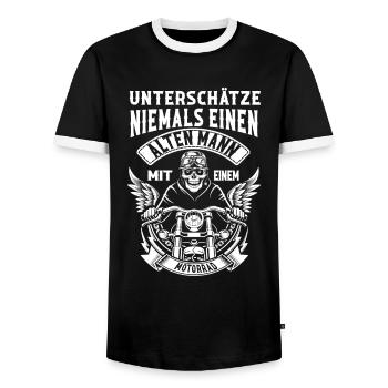 Alter Mann Biker Opa - Männer Kontrast-T-Shirt - Schwarz/Weiß - Vorne - AI Model Female 172 light (172cm) & AI Model Male 178 light (178cm)