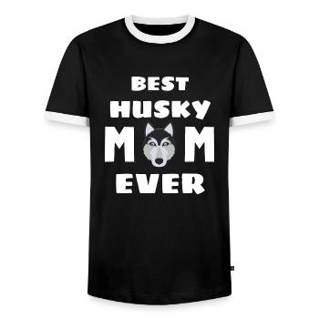 Beste Husky Mama aller Zeiten Hund Muttertag Husky - Männer Kontrast-T-Shirt - Schwarz/Weiß - Vorne - AI Model Female 172 light (172cm) & AI Model Male 178 light (178cm)
