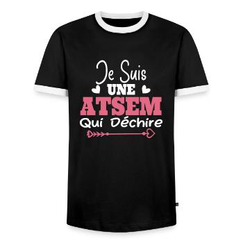 Je suis une ATSEM qui déchire Idée Cadeau Atsem - T-shirt contrasté Homme - noir/blanc - Devant - AI Model Female 172 light (172cm) & AI Model Male 178 light (178cm)