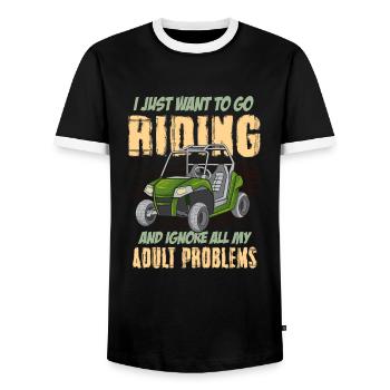 Funny UTV Quad Rider Dirt Bike Mud Trail Riding - Men's Ringer Shirt - black/white - Front - AI Model Female 172 light (172cm) & AI Model Male 178 light (178cm)