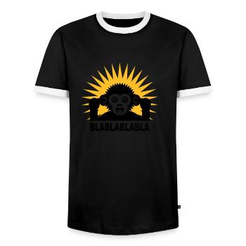 Blablablabla - Monkey babille avec un doigt dans - T-shirt contrasté Homme - noir/blanc - Devant - AI Model Female 172 light (172cm) & AI Model Male 178 light (178cm)