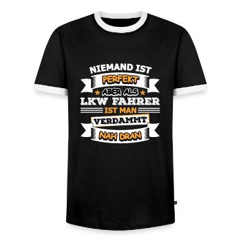 LKW-Fahrer - Männer Kontrast-T-Shirt - Schwarz/Weiß - Vorne - AI Model Female 172 light (172cm) & AI Model Male 178 light (178cm)