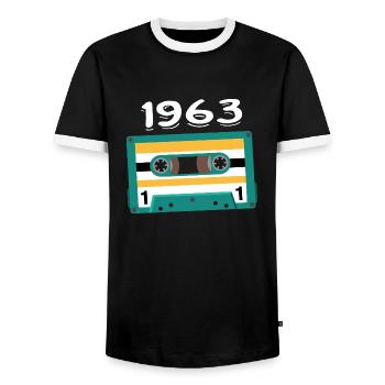 Vintage 1963 Anniversary 1963 Cassette - Men's Ringer Shirt - black/white - Front - AI Model Female 172 light (172cm) & AI Model Male 178 light (178cm)
