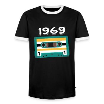 Vintage 1969 Jubiläum 1969 Kassette - Männer Kontrast-T-Shirt - Schwarz/Weiß - Vorne - AI Model Female 172 light (172cm) & AI Model Male 178 light (178cm)