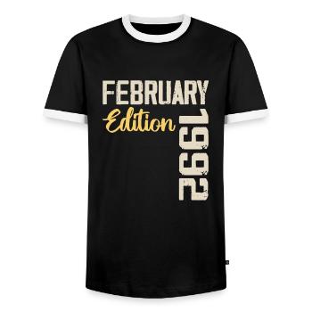February 1992 Birthday February 1992 Retro - Men's Ringer Shirt - black/white - Front - AI Model Female 172 light (172cm) & AI Model Male 178 light (178cm)