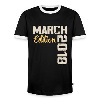 March 2018 Birthday Gift March 2018 - Men's Ringer Shirt - black/white - Front - AI Model Female 172 light (172cm) & AI Model Male 178 light (178cm)