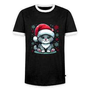 CAT, KITTY, KITTEN, PET, CHRISTMAS, SNOW - Men's Ringer Shirt - black/white - Front - AI Model Female 172 light (172cm) & AI Model Male 178 light (178cm)